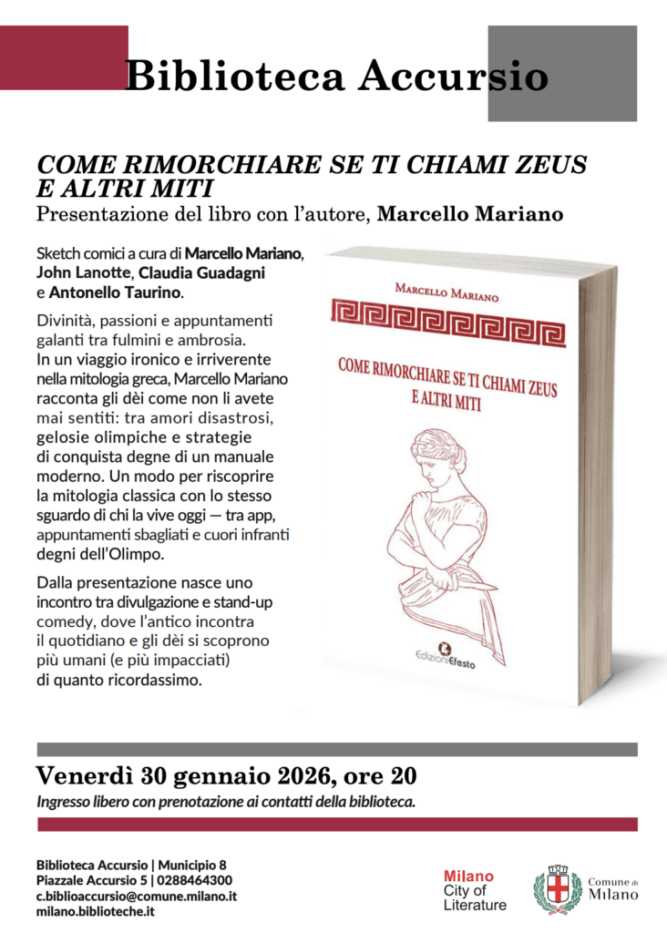 Come rimorchiare se ti chiami Zeus alla Biblioteca Accursio Milano - Locandina